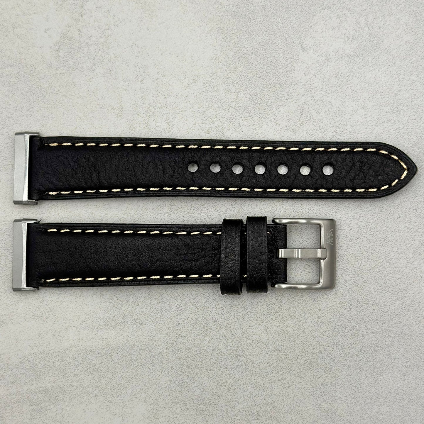 The Rome: Jet Black Italian Full Grain Leather Fitbit Versa/Sense Watch Strap