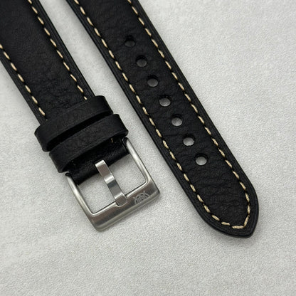 The Rome: Jet Black Italian Full Grain Leather Fitbit Versa/Sense Watch Strap