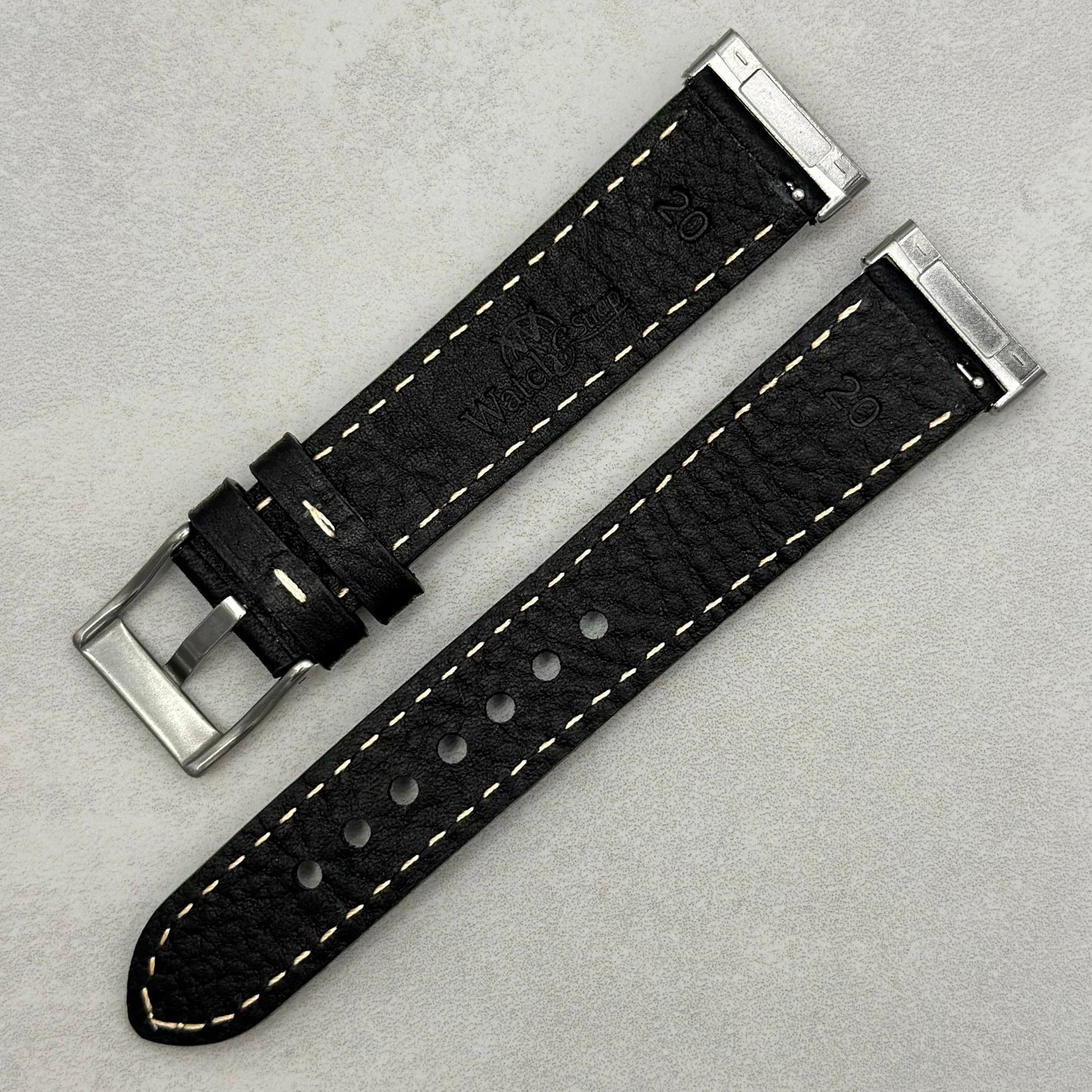 The Rome: Jet Black Italian Full Grain Leather Fitbit Versa/Sense Watch Strap