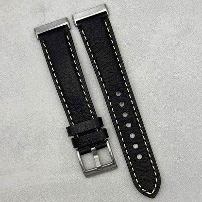 The Rome: Jet Black Italian Full Grain Leather Fitbit Versa/Sense Watch Strap