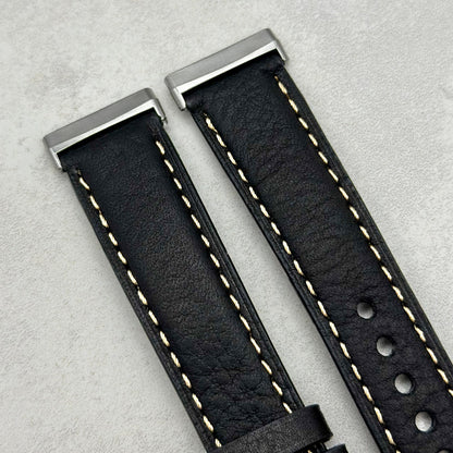 The Rome: Jet Black Italian Full Grain Leather Fitbit Versa/Sense Watch Strap