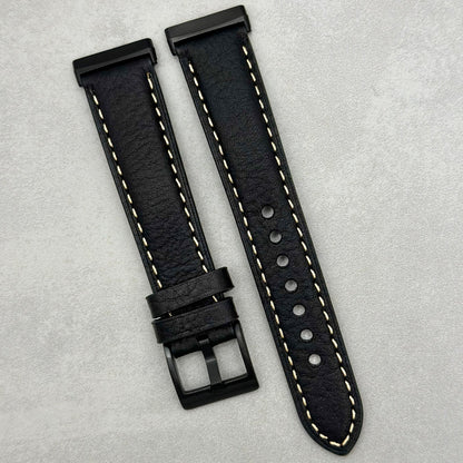 The Rome: Jet Black Italian Full Grain Leather Fitbit Versa/Sense Watch Strap