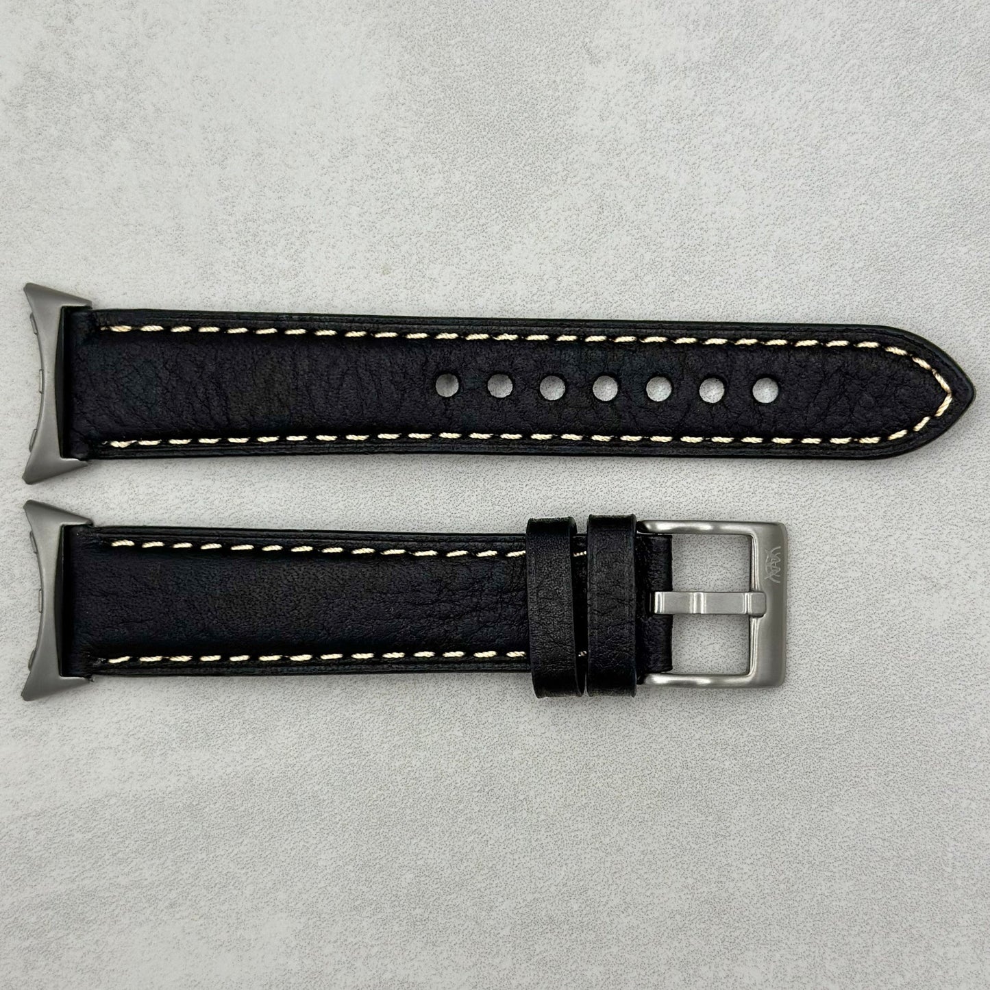 The Rome: Jet Black Italian Full Grain Leather Google Pixel Watch Strap