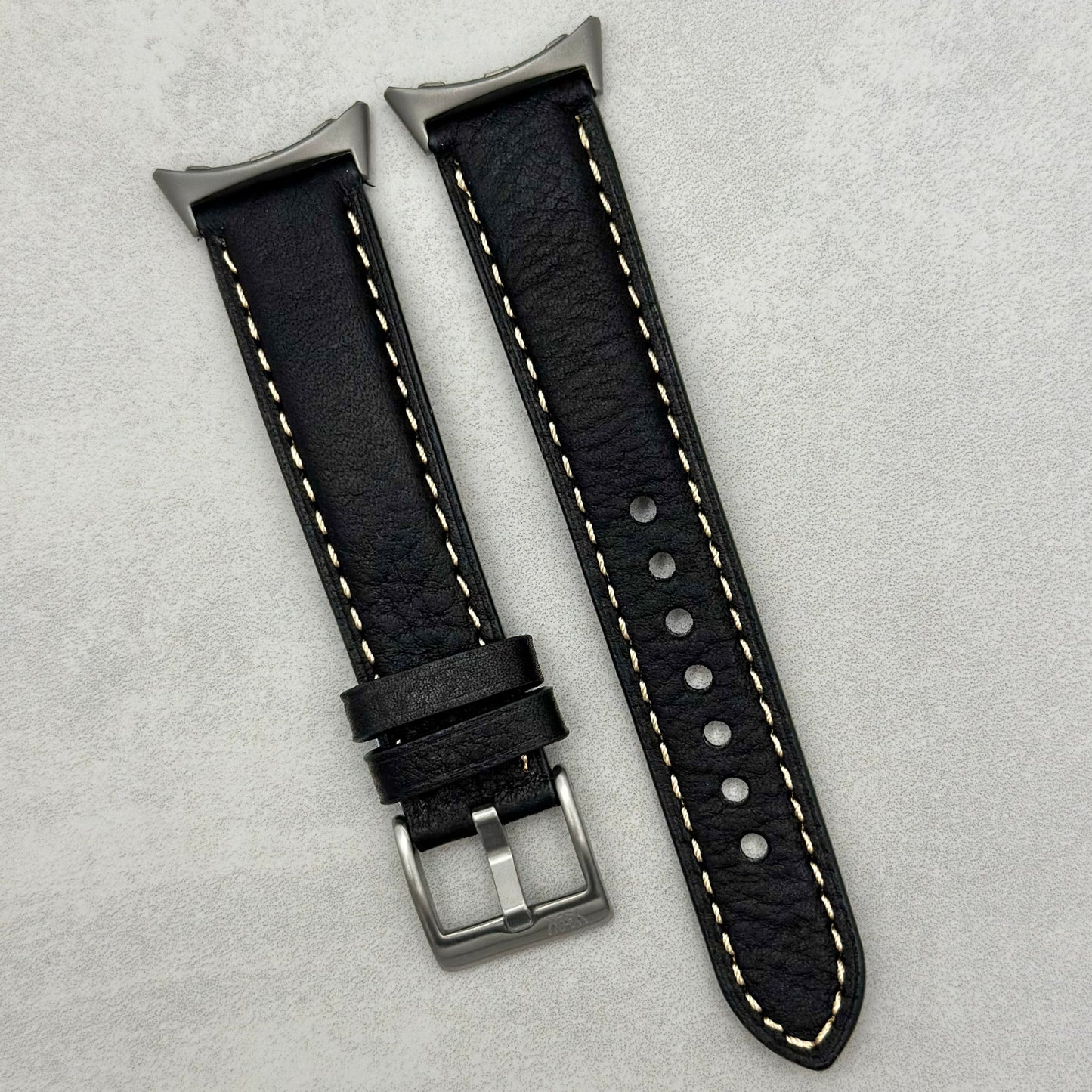 The Rome: Jet Black Italian Full Grain Leather Google Pixel Watch Strap