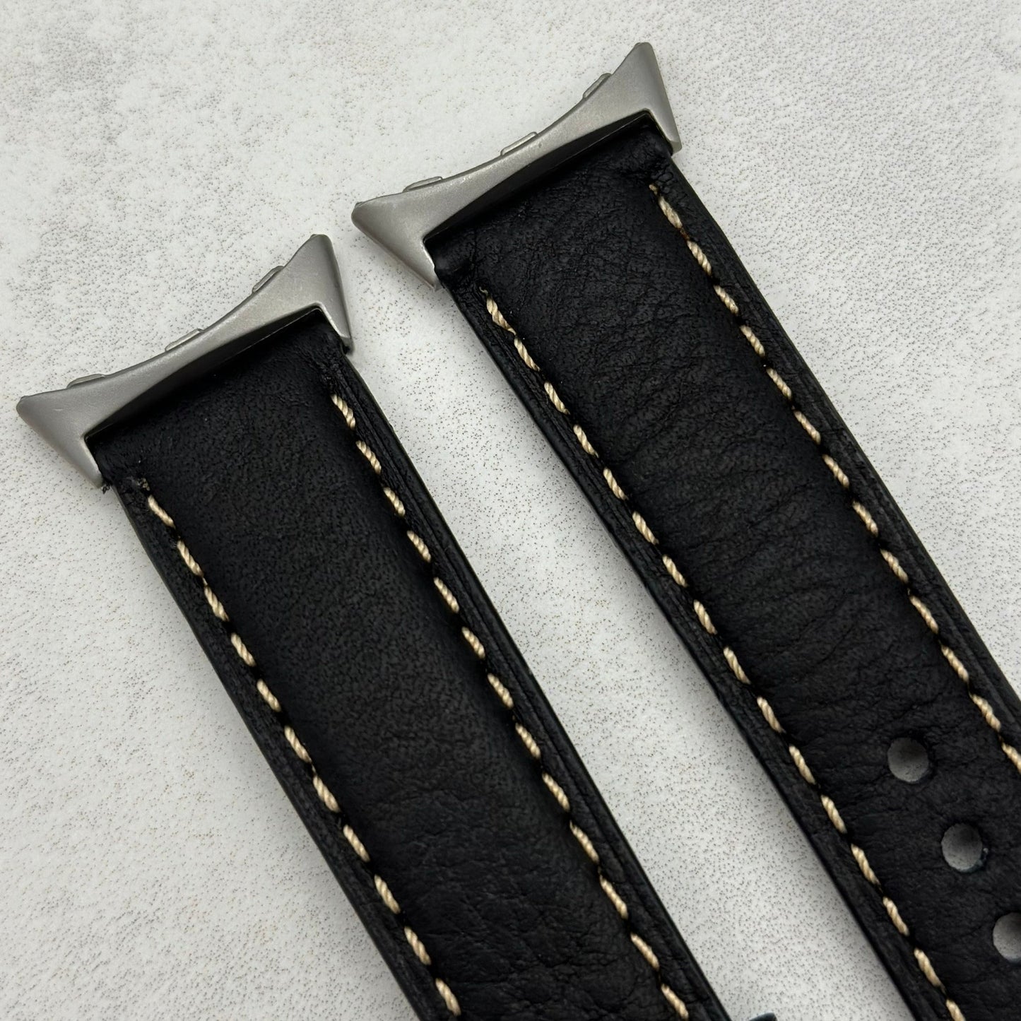 The Rome: Jet Black Italian Full Grain Leather Google Pixel Watch Strap