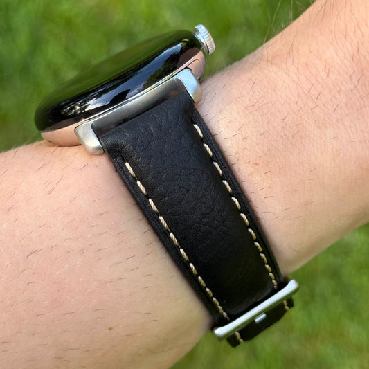 Rome black full grain leather Google Pixel Watch strap. Google Pixel Watch 2, 3, 4. Watch And Strap