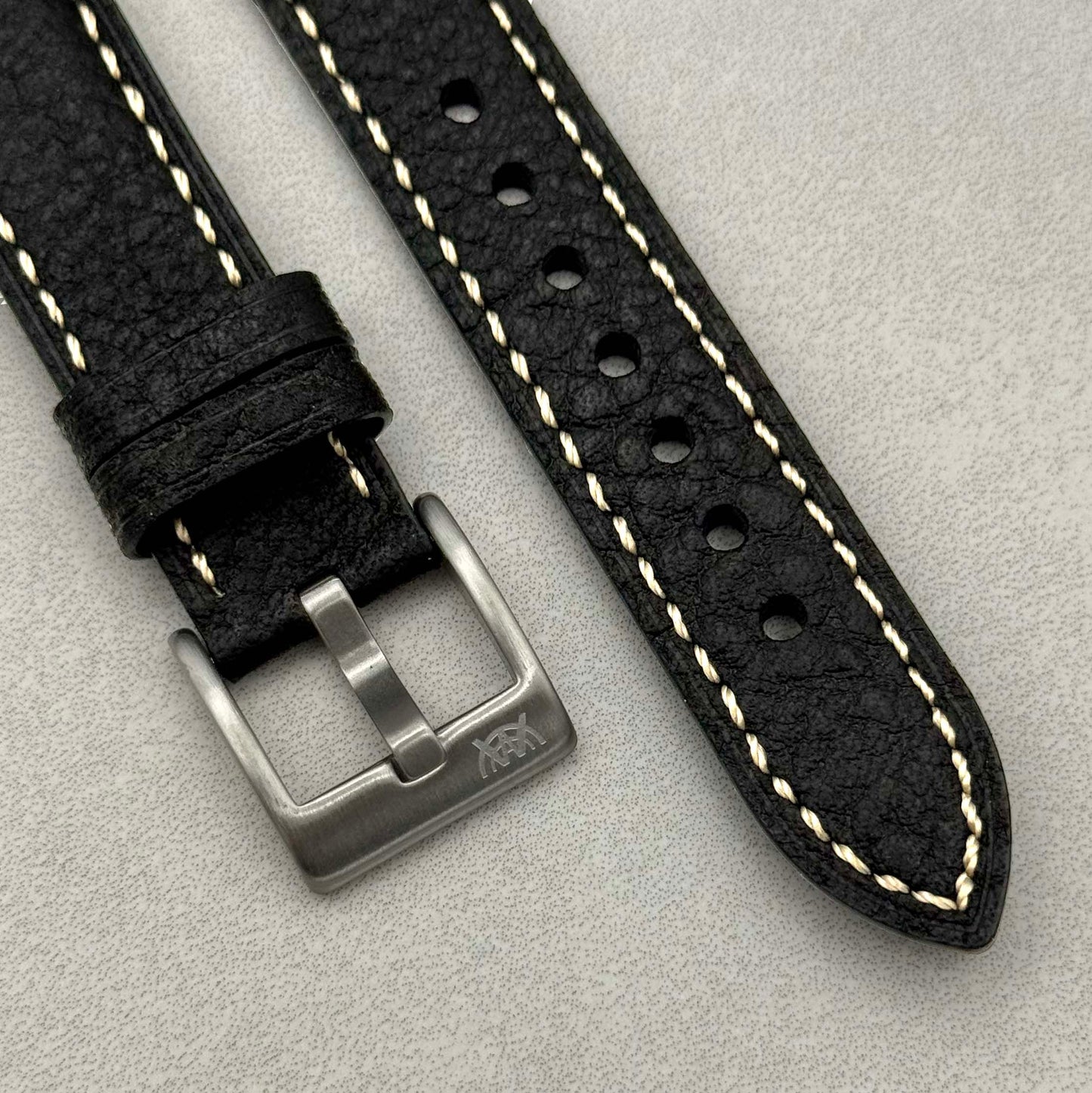 The Rome: Onyx Black Italian Full Grain Leather Open Ended Watch Strap