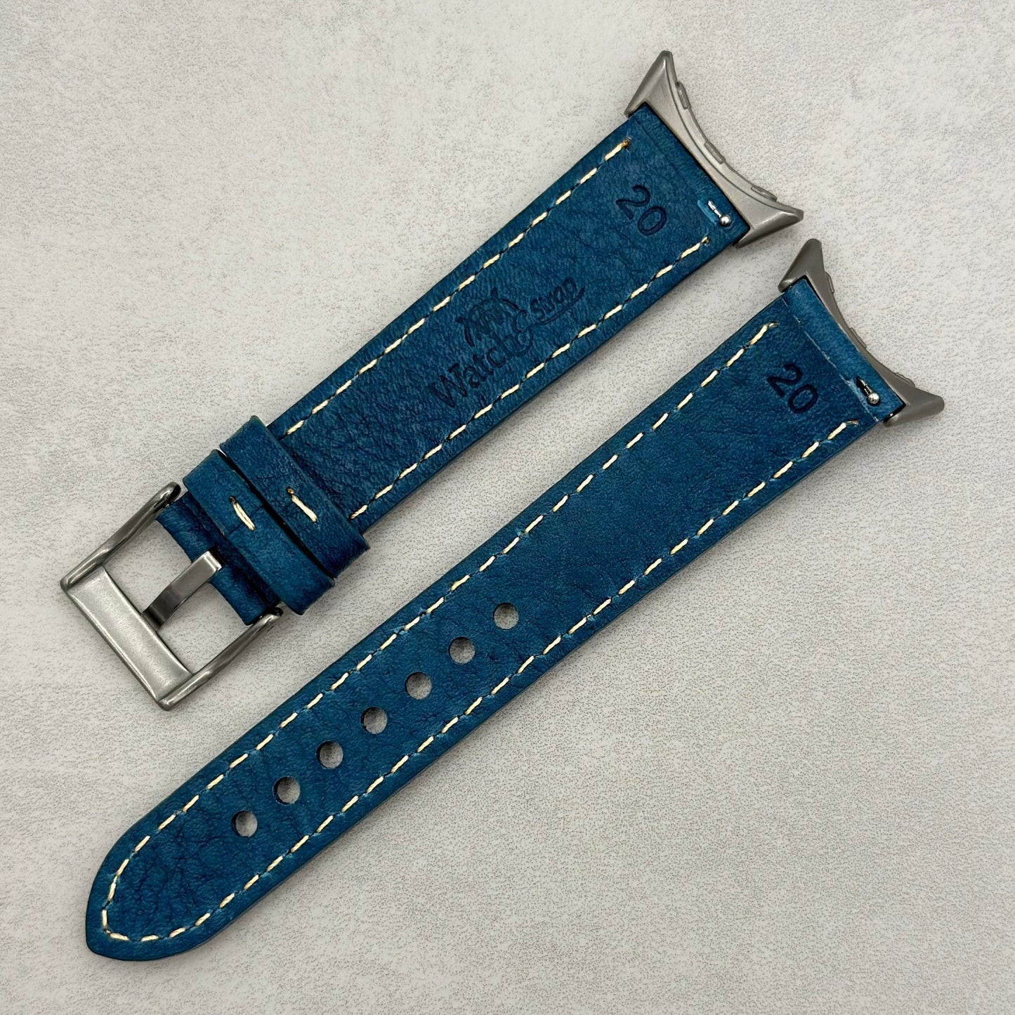 The Rome: Prussian Blue Italian Full Grain Leather Google Pixel Watch Strap