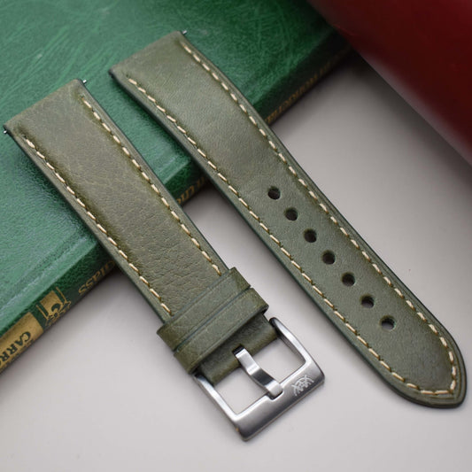 The Rome: Olive Green Italian Full Grain Leather Watch Strap
