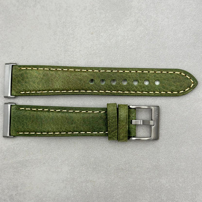 The Rome: Olive Green Italian Full Grain Leather Fitbit Versa/Sense Watch Strap