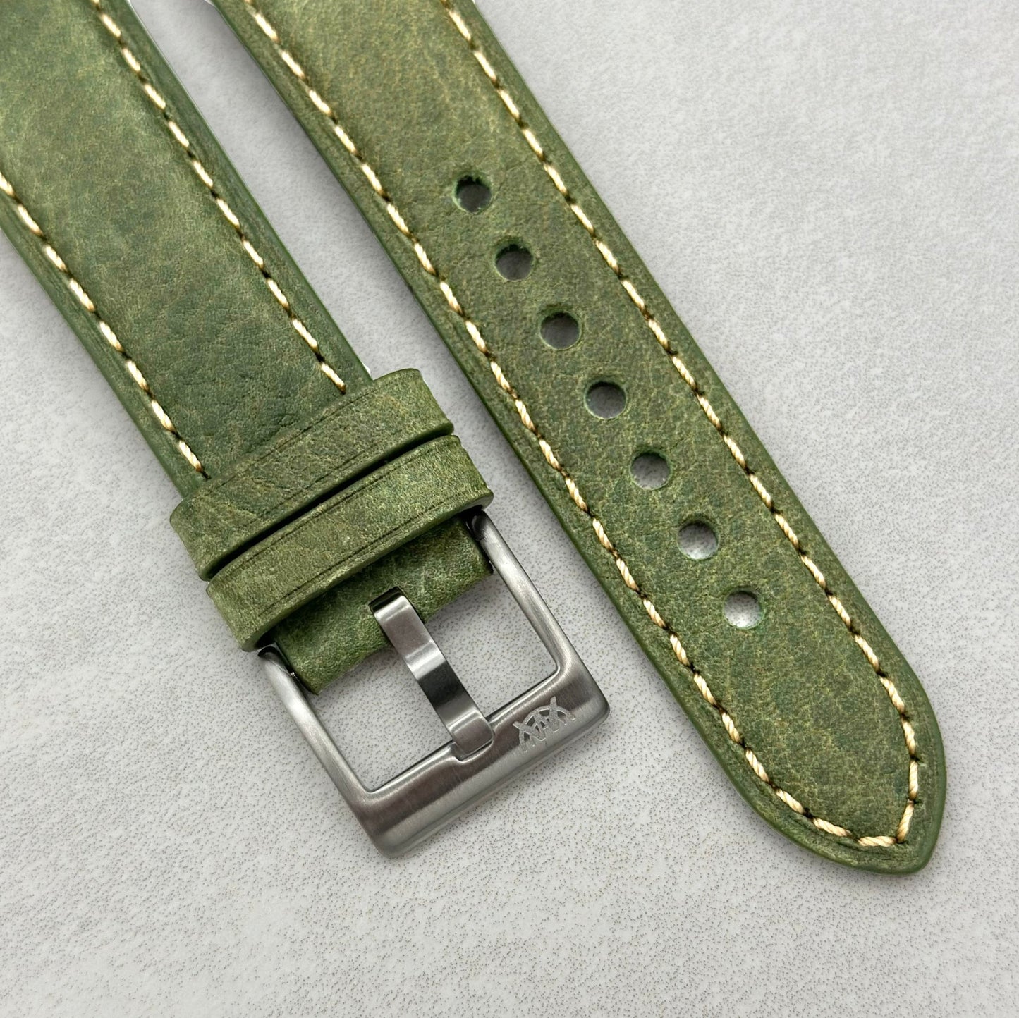 The Rome: Olive Green Italian Full Grain Leather Fitbit Versa/Sense Watch Strap