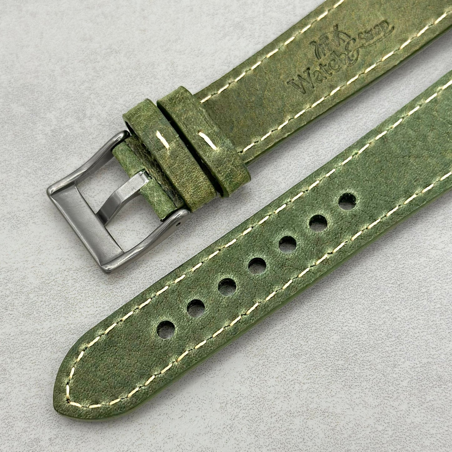 The Rome: Olive Green Italian Full Grain Leather Fitbit Versa/Sense Watch Strap