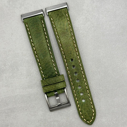 The Rome: Olive Green Italian Full Grain Leather Fitbit Versa/Sense Watch Strap