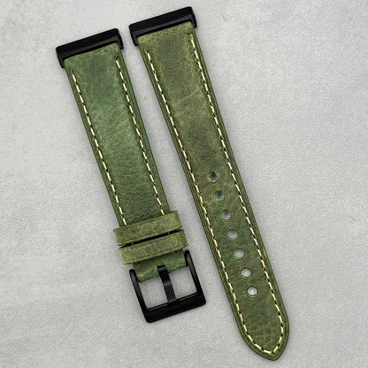 The Rome: Olive Green Italian Full Grain Leather Fitbit Versa/Sense Watch Strap