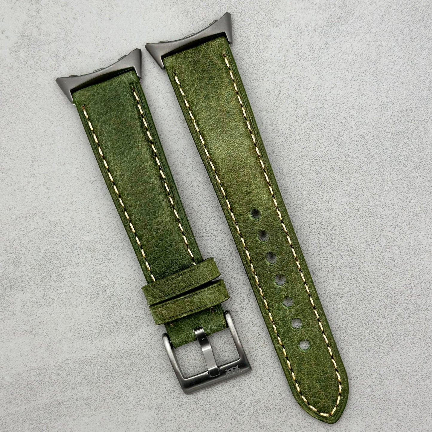 The Rome: Olive Green Italian Full Grain Leather Google Pixel Watch Strap