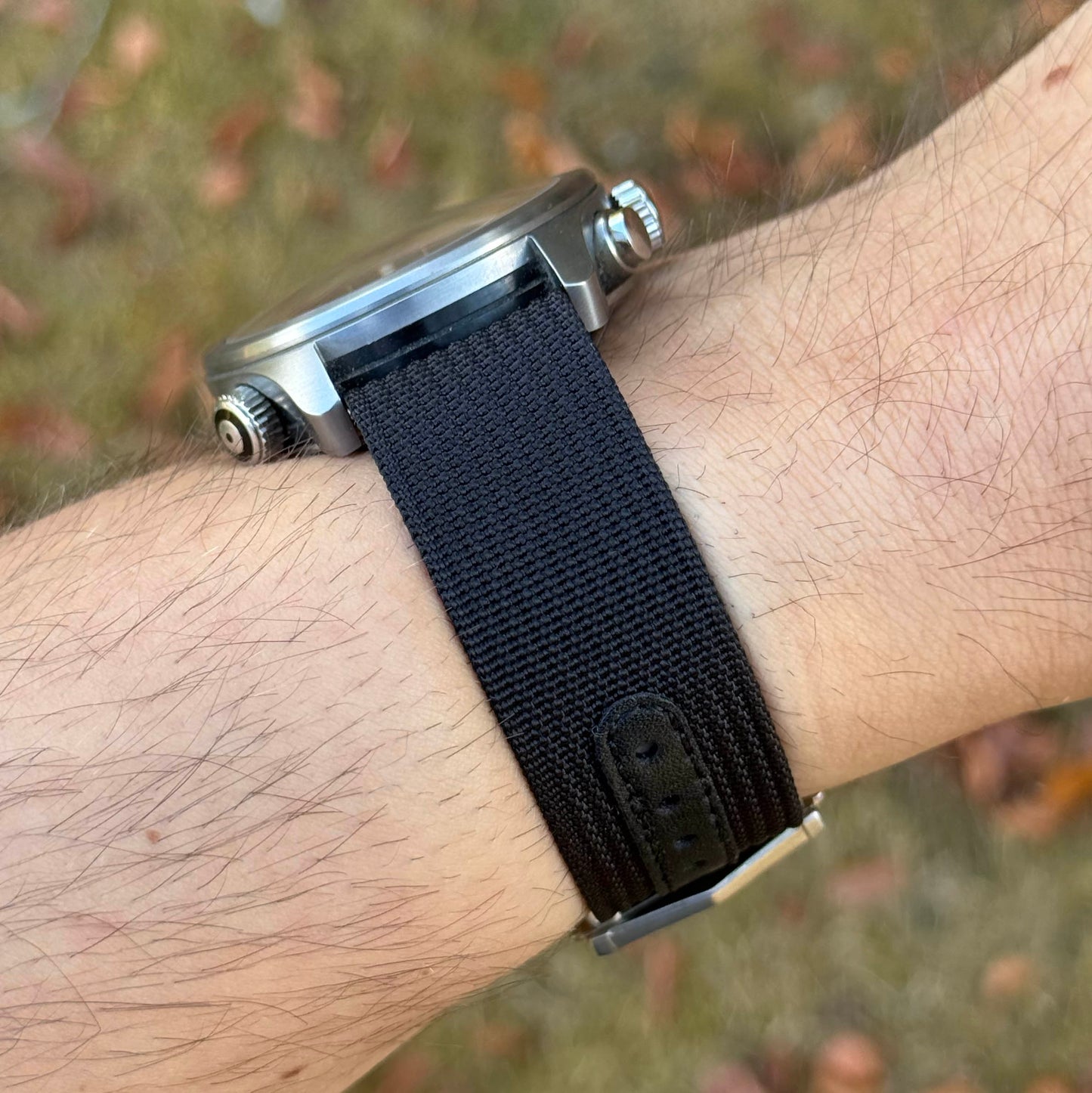 The Stockholm: Jet Black Ribbed Nylon Single Pass Deployant Strap