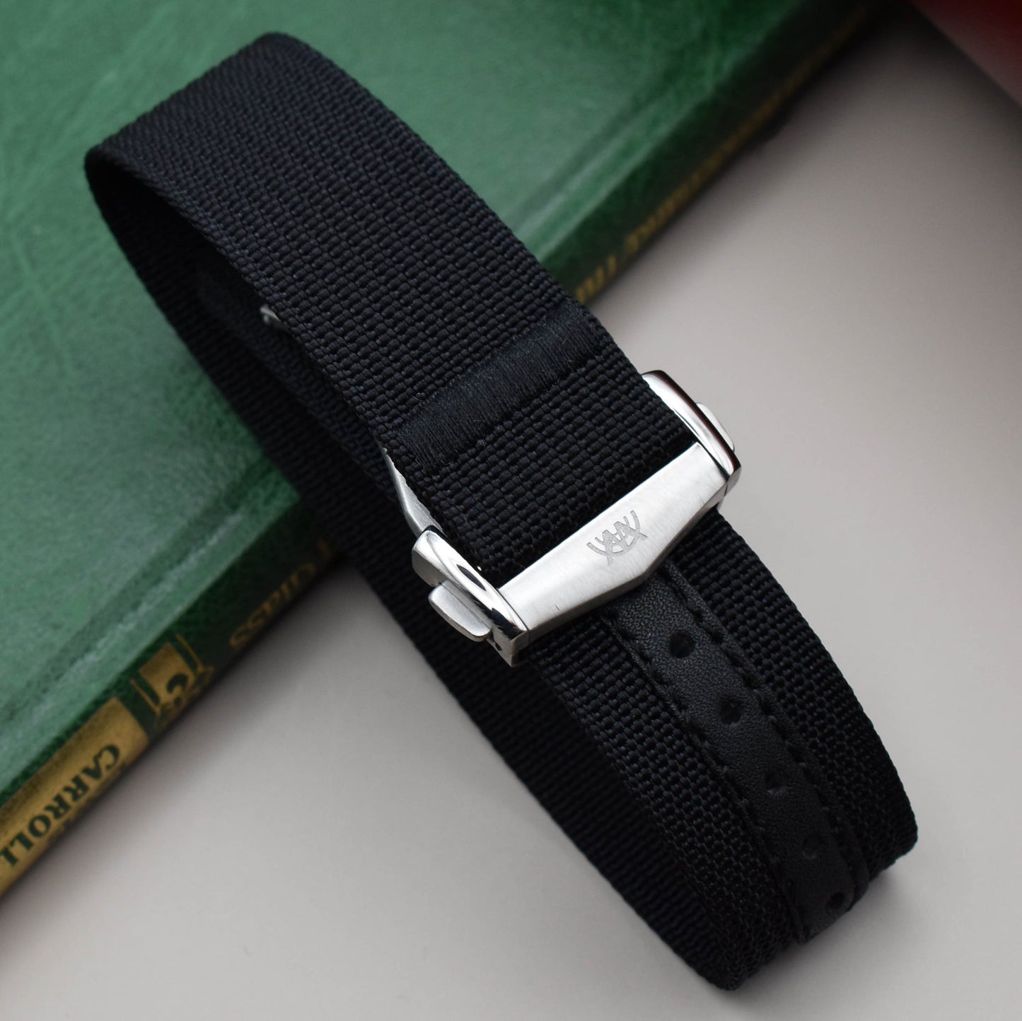 The Stockholm: Jet Black Ribbed Nylon Single Pass Deployant Strap