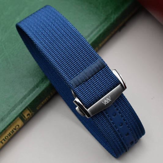 The Stockholm: Blue Ribbed Nylon Single Pass Deployant Strap