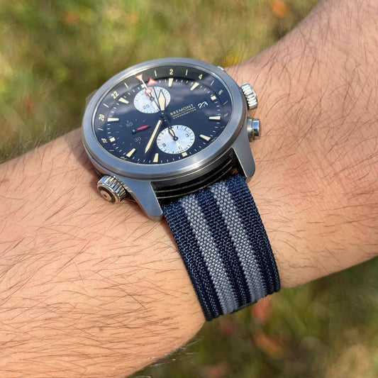 The Stockholm: Blue And Grey Ribbed Nylon Single Pass Deployant Strap