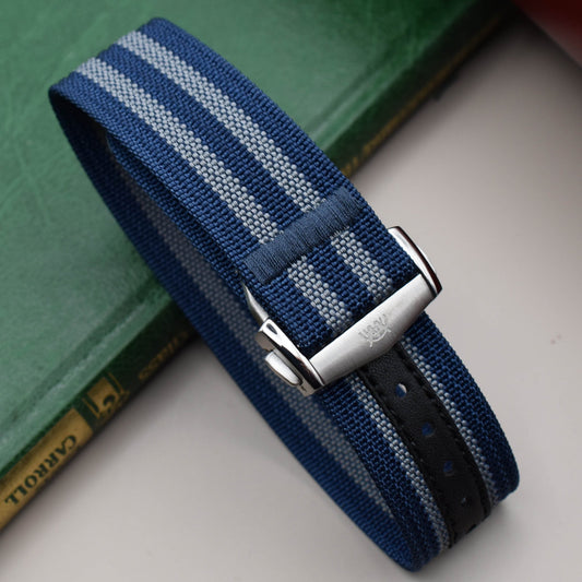 The Stockholm: Blue And Grey Ribbed Nylon Single Pass Deployant Strap