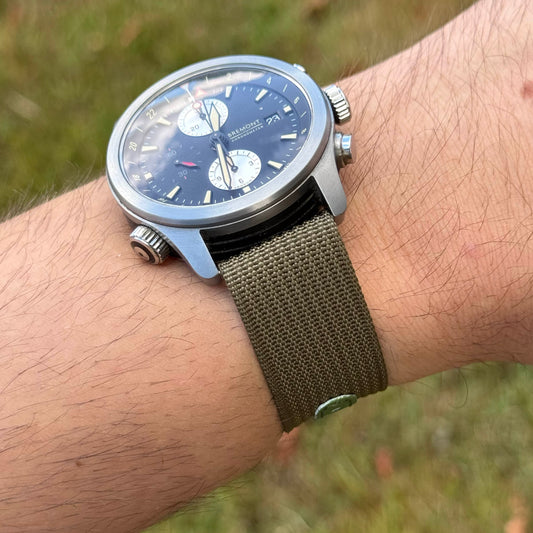 The Stockholm: Khaki Green Ribbed Nylon Single Pass Deployant Strap