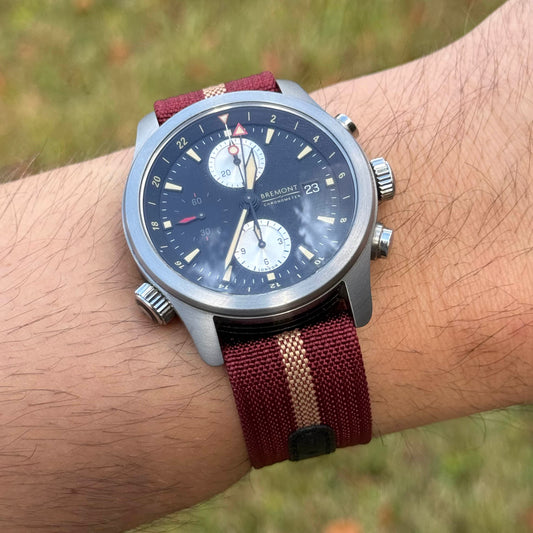 The Stockholm: Red And Gold Ribbed Nylon Single Pass Deployant Strap