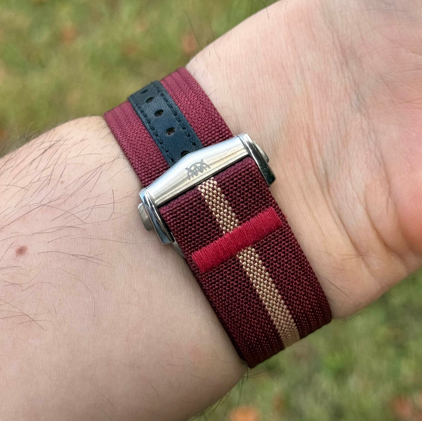 The Stockholm: Red And Gold Ribbed Nylon Single Pass Deployant Strap