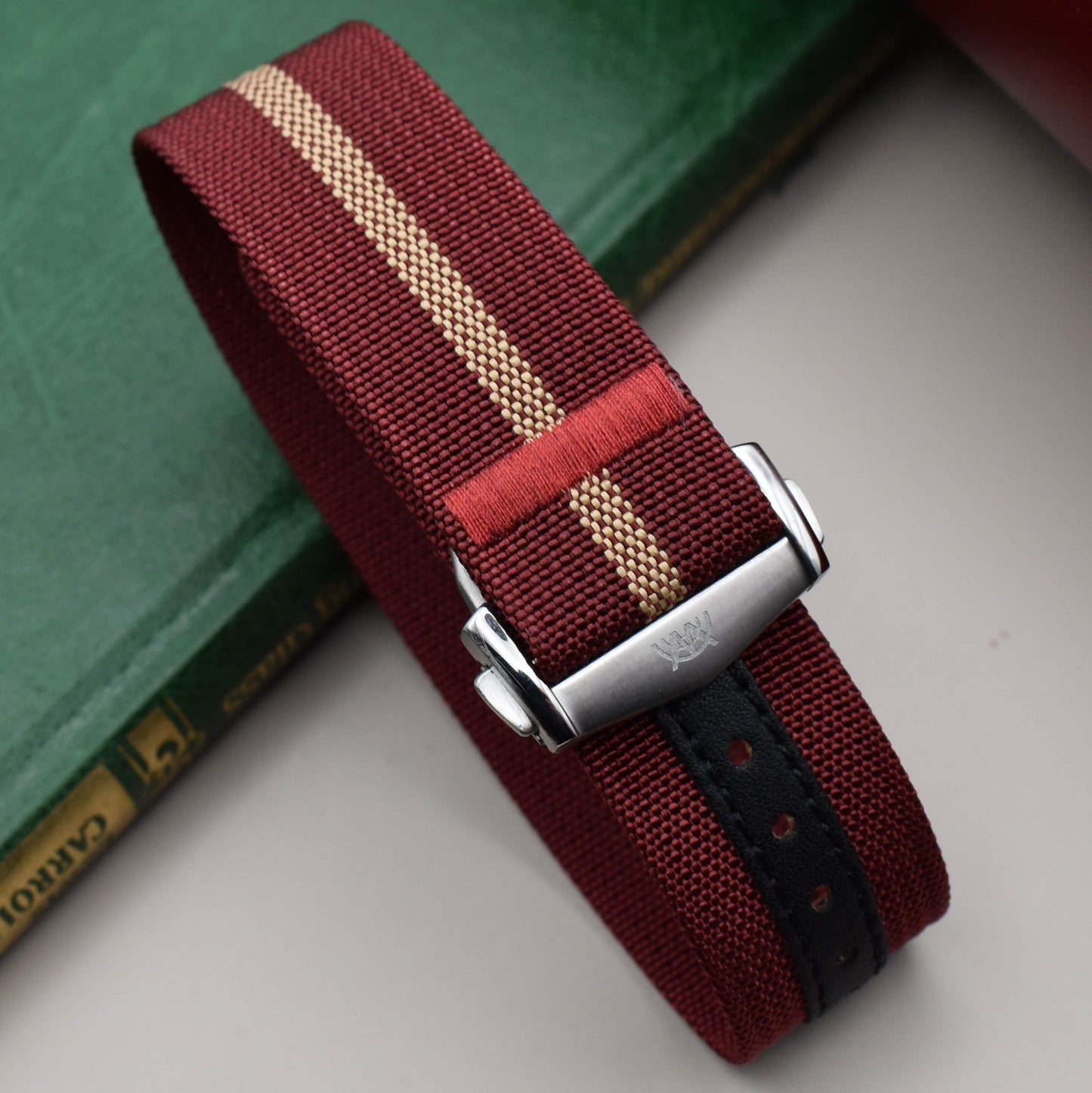 The Stockholm: Red And Gold Ribbed Nylon Single Pass Deployant Strap