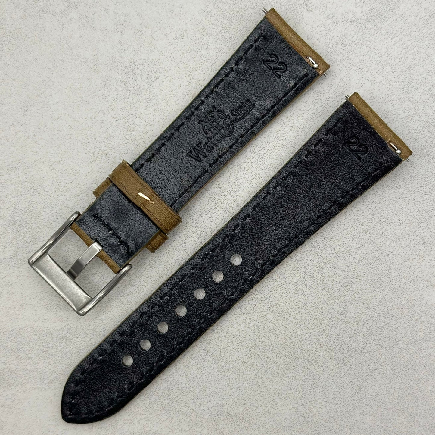 The Venice: Army Green Italian Vegetable Tanned Leather Watch Strap