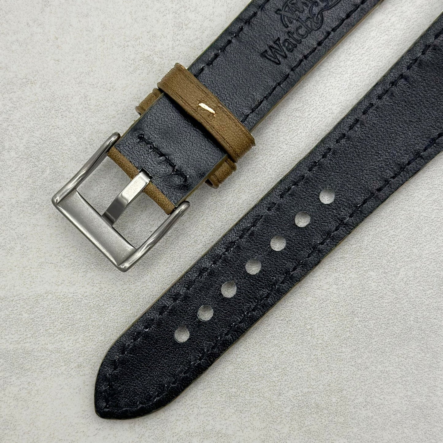 The Venice: Army Green Italian Vegetable Tanned Leather Watch Strap