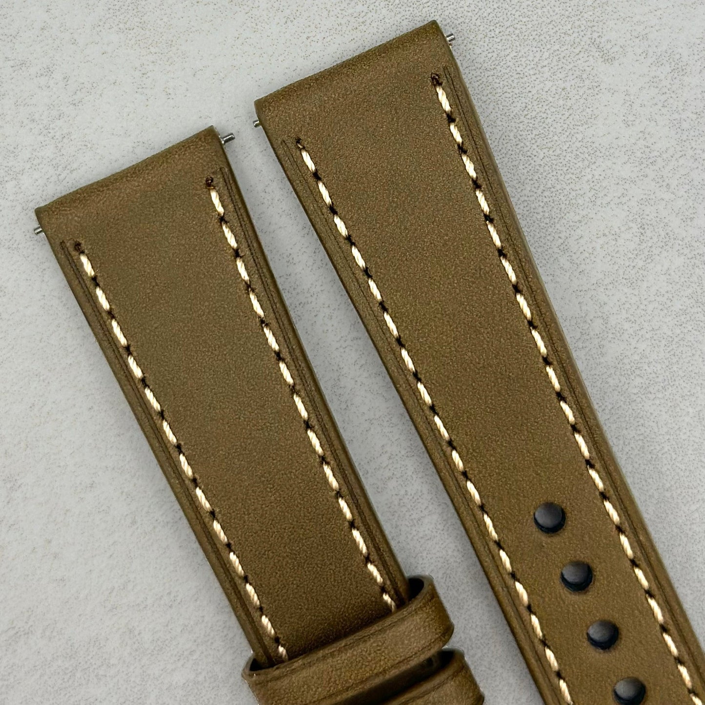 The Venice: Army Green Italian Vegetable Tanned Leather Watch Strap