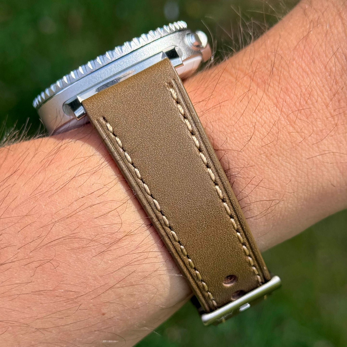 The Venice: Army Green Italian Vegetable Tanned Leather Samsung Galaxy Watch Ultra / Watch 8/9 Strap