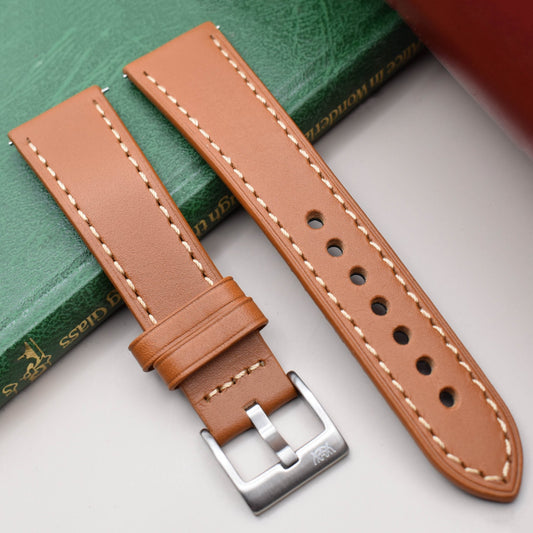 The Venice: Caramel Tan Italian Vegetable Tanned Leather Watch Strap