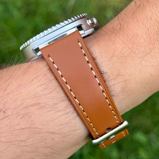 The Venice: Caramel Tan Italian Vegetable Tanned Leather Samsung Galaxy Watch Ultra / Watch 8 Strap