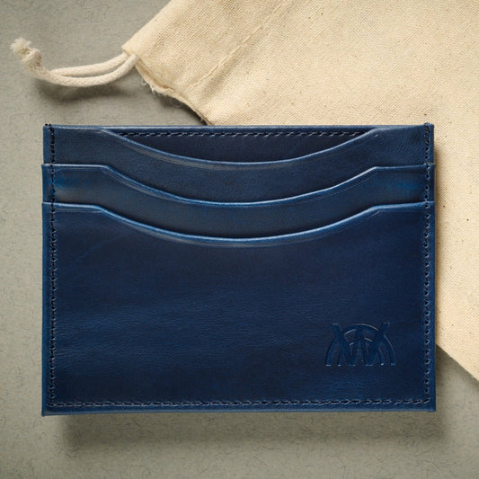 The Oxford: RFID Blocking Full Grain Calf Skin Card Case - Blue