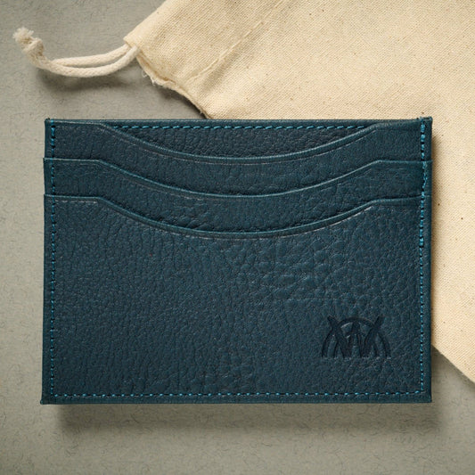 The Rome: RFID Blocking Full Grain Italian Leather Card Case - Prussian Blue