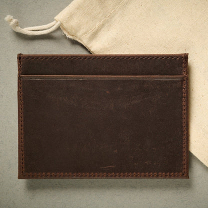 Rear of the Oxford brown full grain calf skin card case. RFID blocking 5 card slots.