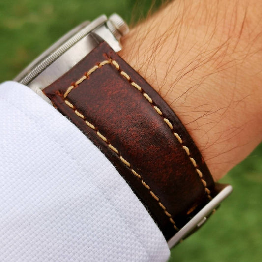 The Berlin: Cracked Vintage Tabaco Brown Padded Leather Watch Strap