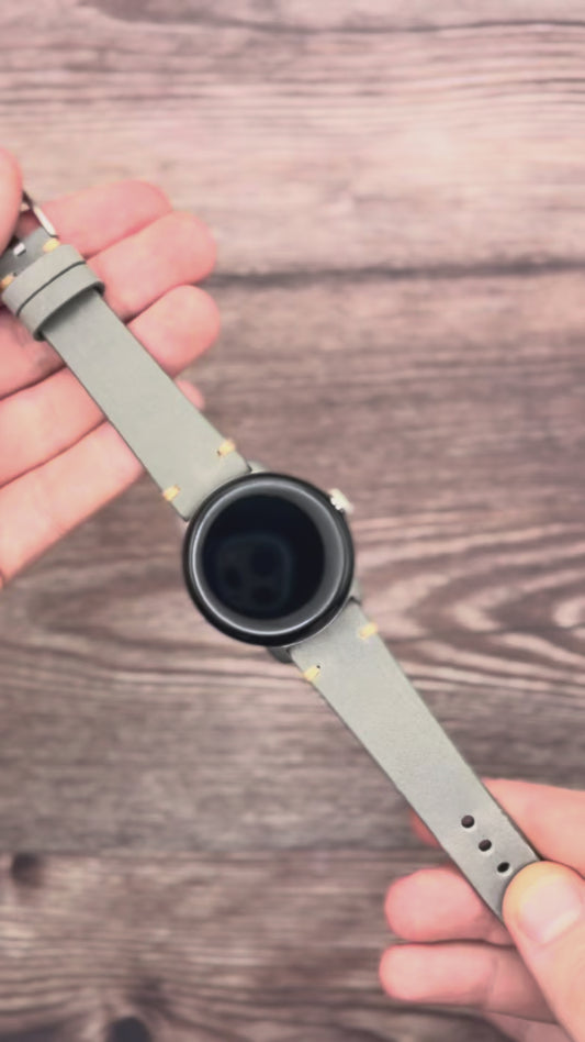 The Madrid: Stone Grey Full Grain Leather Google Pixel Watch Strap