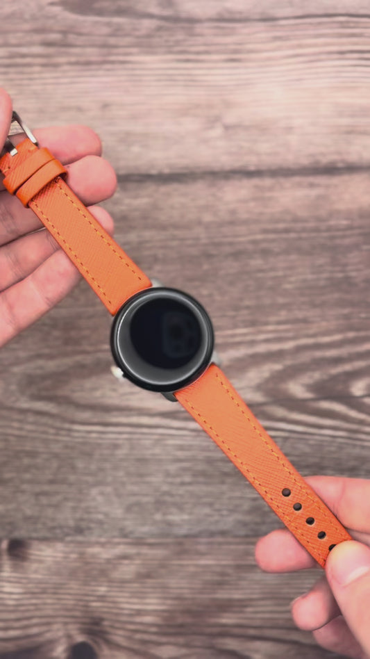 The Florence: Deep Saffron Orange Saffiano Leather Google Pixel Watch Strap