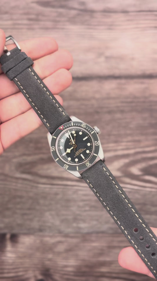 The Paris: Gunmetal Grey Padded Suede Watch Strap