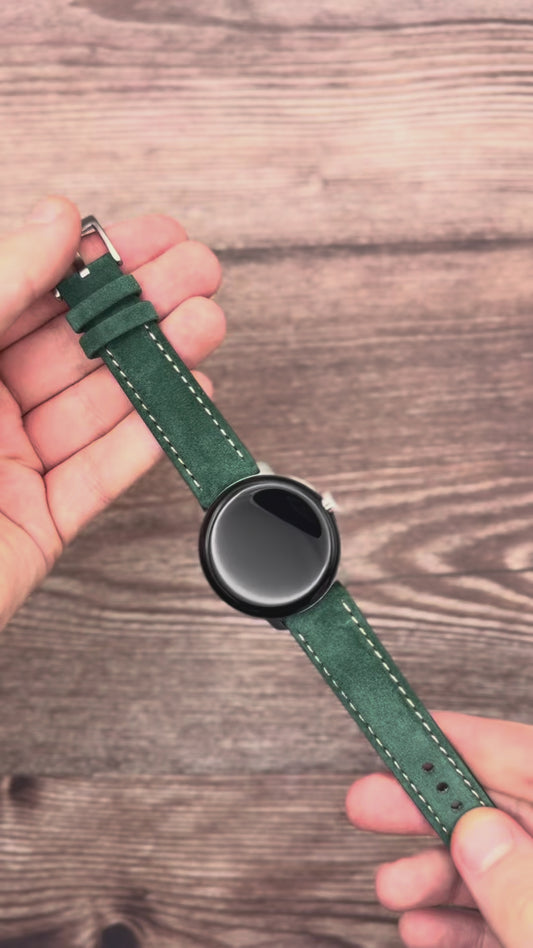 The Paris: Hunter Green Padded Suede Google Pixel Watch Strap