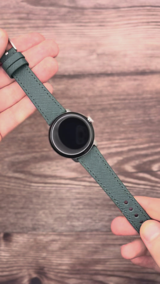 The Florence: Dark Teal Blue Saffiano Leather Google Pixel Watch Strap