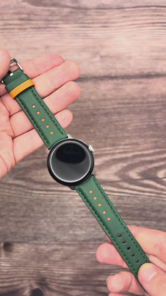 Le Mans: Forest Green And Orange Leather Racing Google Pixel Strap