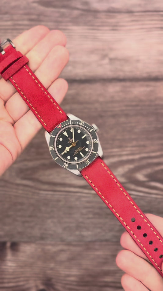 The Paris: Ruby Red Padded Suede Watch Strap