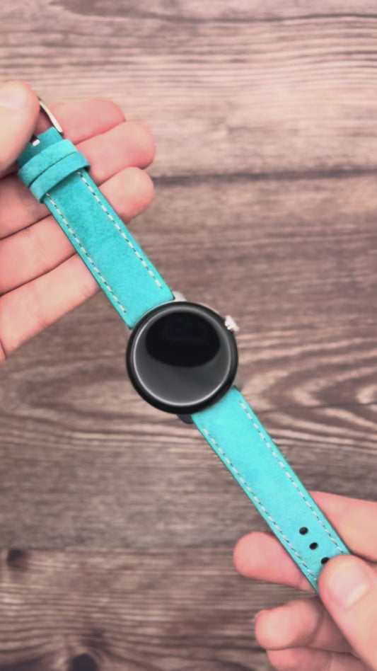 The Paris: Turquoise Blue Padded Suede Google Pixel Watch Strap