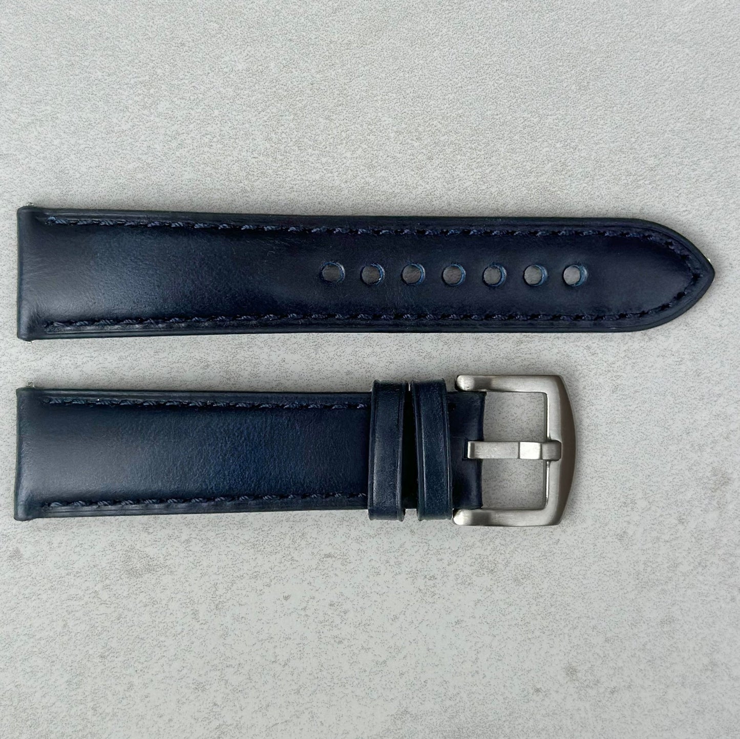 Deep Ocean Blue leather watch strap. Full grain leather, 316L stainless steel buckle. 18mm, 20mm, 22mm, 24mm watch strap.