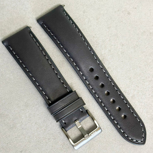 Slate grey full grain leather watch strap. 18mm, 20mm, 22mm, 24mm. Padded watch strap. Watch And Strap.