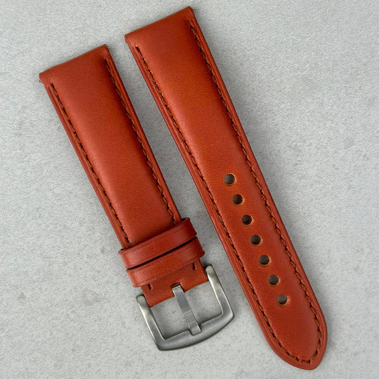 Athens burnt cinnamon full grain leather watch strap. Padded leather watch strap. 18mm, 20mm, 22mm, 24mm.