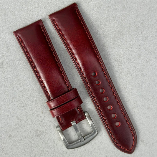 Wine red full grain leather watch strap. Padded leather watch strap. 18mm, 20mm, 22mm and 24mm. Watch And Strap.